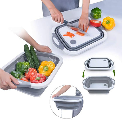 Collapsible Cutting Board, 3 in 1 Chopping Board with Drain Plug, Wash Basin & tub & Colander