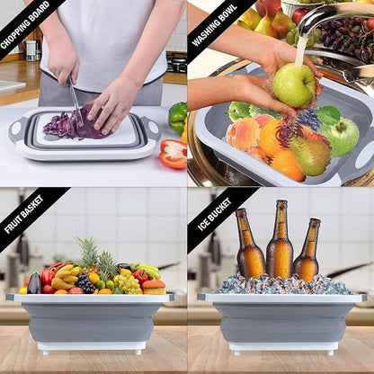 Collapsible Cutting Board, 3 in 1 Chopping Board with Drain Plug, Wash Basin & tub & Colander